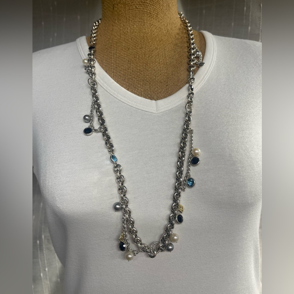 ✨HP✨ David Yurman SS/18K “Old World” Necklace with Gemstone Charms 34”